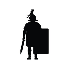 Roman soldier silhouette vector flat illustration design.