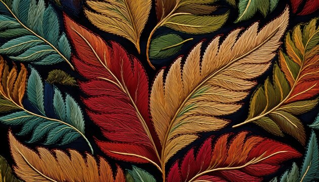 seamless embroidered leafy pattern a meticulously crafted image of several leaf pattern creating a visually pleasing tapestry of nature s charm and tranquility