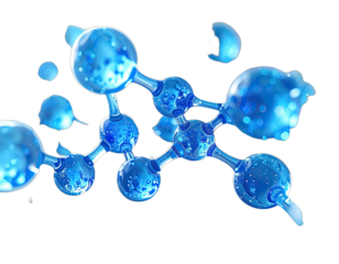 A luminescent blue molecular structure floats against a black void