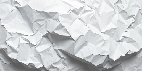Close-up of crumpled white paper texture, showing creases and shadows,  chaotic,  wrinkled