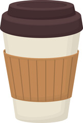 Illustration of paper coffee cup with plastic lid. Disposable takeaway drink container isolated on white background