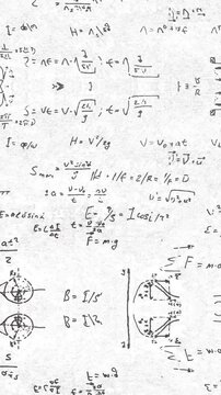 vertical 4k grunge mathematical formula abstract background, math question on white board