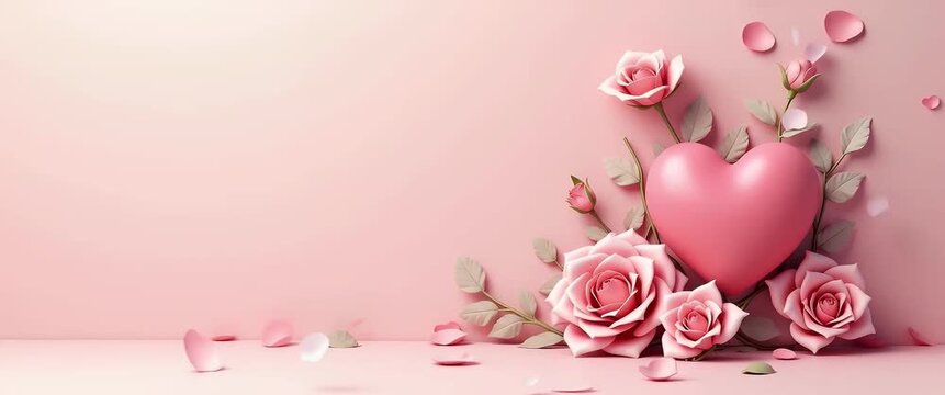 Photo realistic as Heart and rose icon with copy space for romantic ads concept as An illustrative heart and rose icon with copy space tailored for romantic ads and digital marketing campaigns to visu