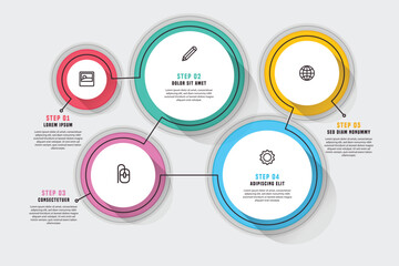 Fototapeta premium Infographic template with five colorful ovals and icons