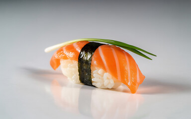 Fresh salmon nigiri sushi, a classic japanese delicacy, expertly prepared