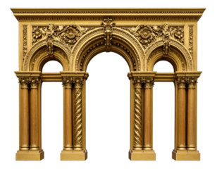 A regal, intricately detailed gold arched architectural element