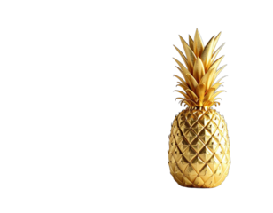 A regal golden pineapple stands isolated against a black backdrop, rendered in exquisite detail