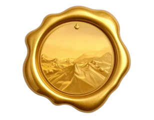 Golden seal art features a mountainous landscape inside, offering a luxurious and artistic impression