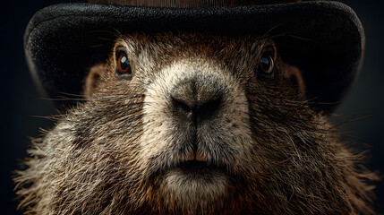 Groundhog in Spotlight Wearing Top Hat – Ideal for Theatrical Groundhog Day Posters and Event Promotions