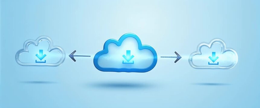 Photo realistic as Cloud storage icons with upload and download symbols concept as Vector icons representing cloud storage with symbols for uploading and downloading files highlighting the ease of dat