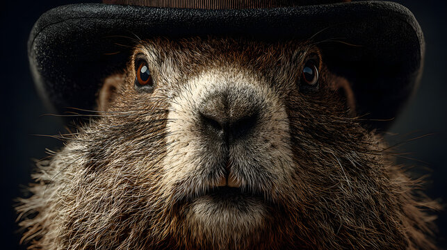 Groundhog in Spotlight Wearing Top Hat &ndash; Ideal for Theatrical Groundhog Day Posters and Event Promotions