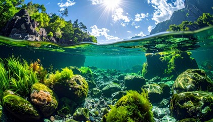 Serene Underwater Landscape with Lush Greenery