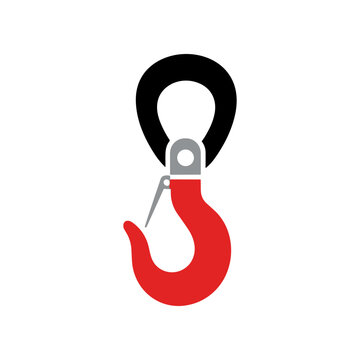 Red Crane Hook with Black Eyelet for Lifting Heavy Loads.