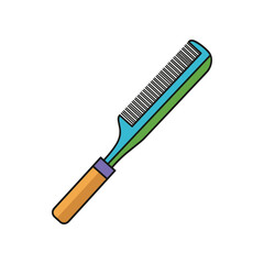 A colorful comb with a wooden handle for grooming hair.