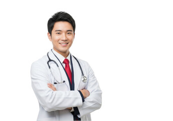 Fototapeta premium Smiling doctor isolated on transparent background