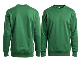 Isolated front and back view of a solid green crew neck sweatshirt, plain and simple