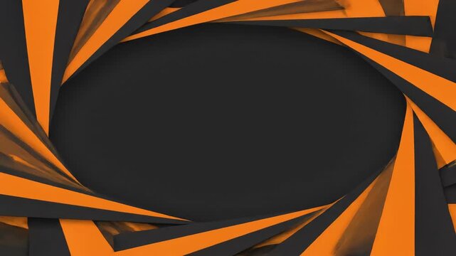 Seamlessly looping abstract geometric pattern featuring rotating black and vivid orange shapes dynamically moving to create a modern graphic frame border abstract movement, motion graphics, artistic