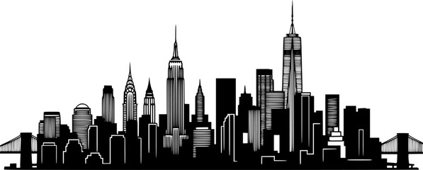 Fototapeta premium Transparent PNG available Detailed architectural line drawing of a modern city skyline with diverse skyscrapers and urban landscape