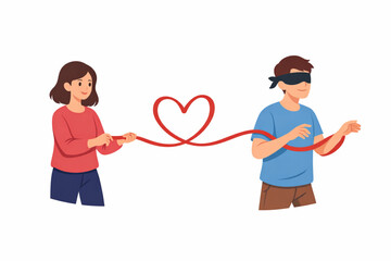 Obraz premium Flat illustration of person guiding another with heart ribbon symbolizing trust for Valentine’s Day