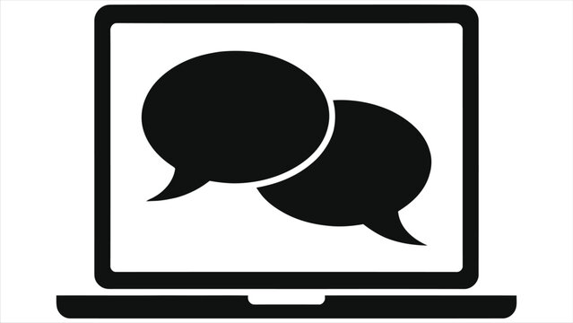 E-learning icon: Laptop screen with chat bubbles symbolizing virtual discussion and online education. Vector illustration for webinars, video conferencing, and digital communication concepts. - Powered by Adobe