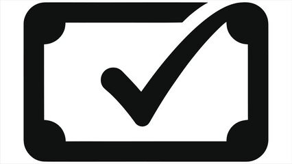 Digital certificate icon with checkmark vector. E-learning course completion symbol. Graduation diploma badge. Education success, verified document sign. Online school pass glyph. Flat design isolated