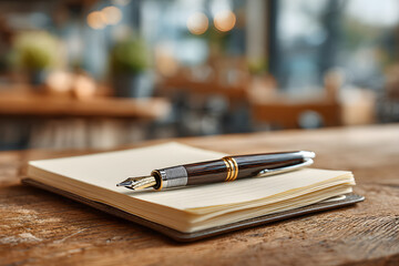 Open notebook with pen thoughtfully arranged on blank pages representing therapeutic journaling and counseling session documentation, perfect for mental health reflection and personal growth concept.M