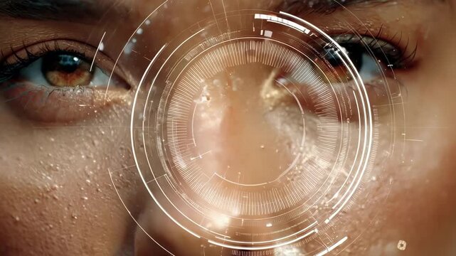 Closeup medium shot of AI technology analyzing facial skin tone for personalized skincare recommendations in a modern digital interface