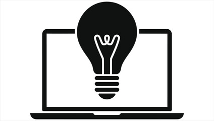 E-learning Online Education Vector Icon with Light Bulb and Laptop for Creative Idea, Digital Learning, Distance Education, Remote Training, Web Course, Innovation, Knowledge, Study, and Technology.