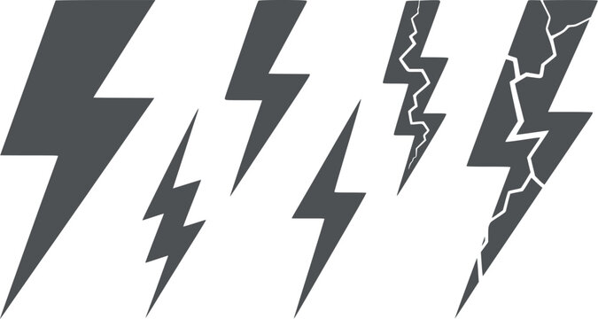 Four jagged black lightning bolts with cracks in monochrome style