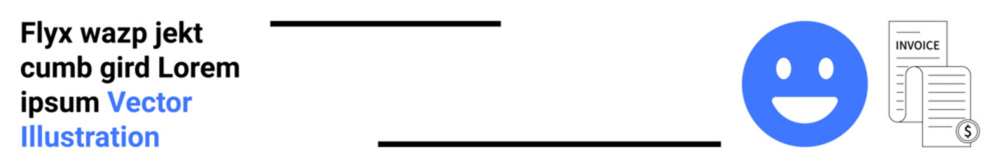 Fototapeta premium Billing systems, online payments, financial workflow, digital transactions, business communication, user feedback. happy face icon next to an invoice document. Billing systems and digital