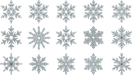 Fototapeta premium Collection of different form snowflakes vector icon. Winter frost crystal snowflake icon