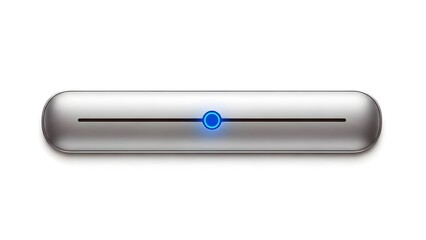 A sleek silver slider with a glowing blue control on a white background