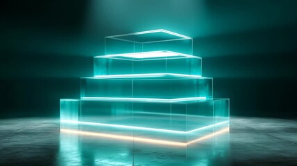 A glass box illuminated by vibrant neon lights, creating a striking visual effect. - Powered by Adobe