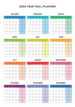 Wall Planner 2026 Extra Large Colour Full Year Family Yearly Planning Chart Calendar Academic Annual Poster Student Home Office Teacher School Work Study A2 Size (59cm x 42cm) Full Year to View (Multi