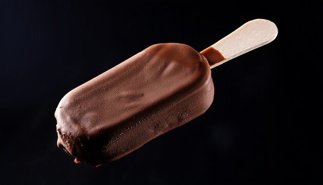 Chocolate Covered Ice Cream Bar On Stick Black Background