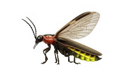 A beetle with red thorax and yellow striped abdomen isolated on transparent background