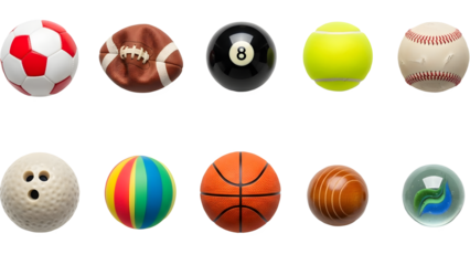 sports balls collection isolated transparent sports ball bundle PNG .