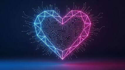 Futuristic Digital Heart Made of Circuit Board Lines and Geometric Shapes Valentine