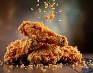 menu food photography, fried chicken, close up macro, crispy texture, clean background, professional lighting
