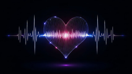 Medical Heart Pulse Monitor with Glowing EKG Wave on a Dark Background Valentine