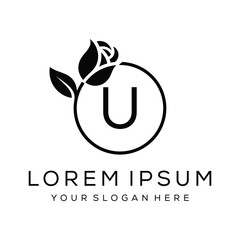 Obraz premium Simple Initial letter U rose flower leaves circle logo design inspiration