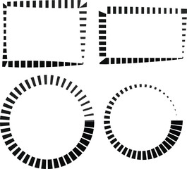 Fototapeta premium Abstract dashed line frames and loading circles set