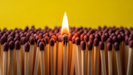 Single lit matchstick among many
