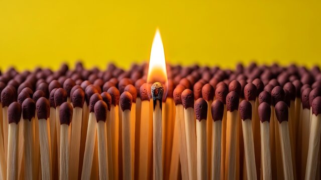 Single lit matchstick among many