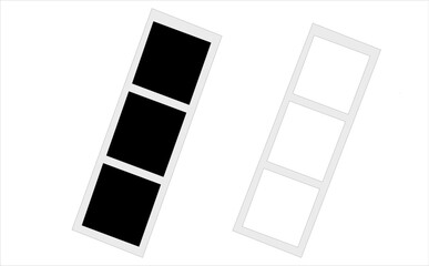 Blank photo booth film strips template with black and white frames on white background