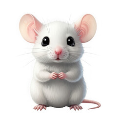 Adorable white mouse standing on hind legs isolated on transparent background