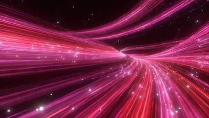 Obraz premium Abstract Futuristic Background with Glowing Pink Light Trails and Sparkling Particles in Motion