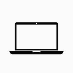 Laptop computer in minimalist style with blank screen on white background  