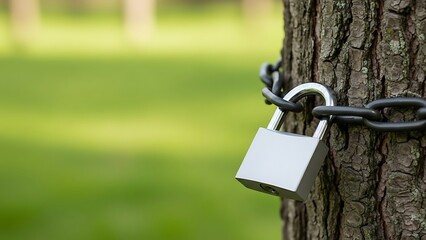 Padlock secured to tree