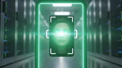 Vantage shot of a facial recognition scan in a high-tech data center - Powered by Adobe